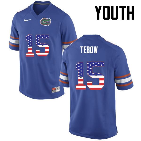 Youth NCAA Florida Gators Tim Tebow #15 Stitched Authentic USA Flag Fashion Nike Blue College Football Jersey LRU3365WO